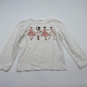 Janie and Jack Pink Ballerina White Long Sleeve Tee